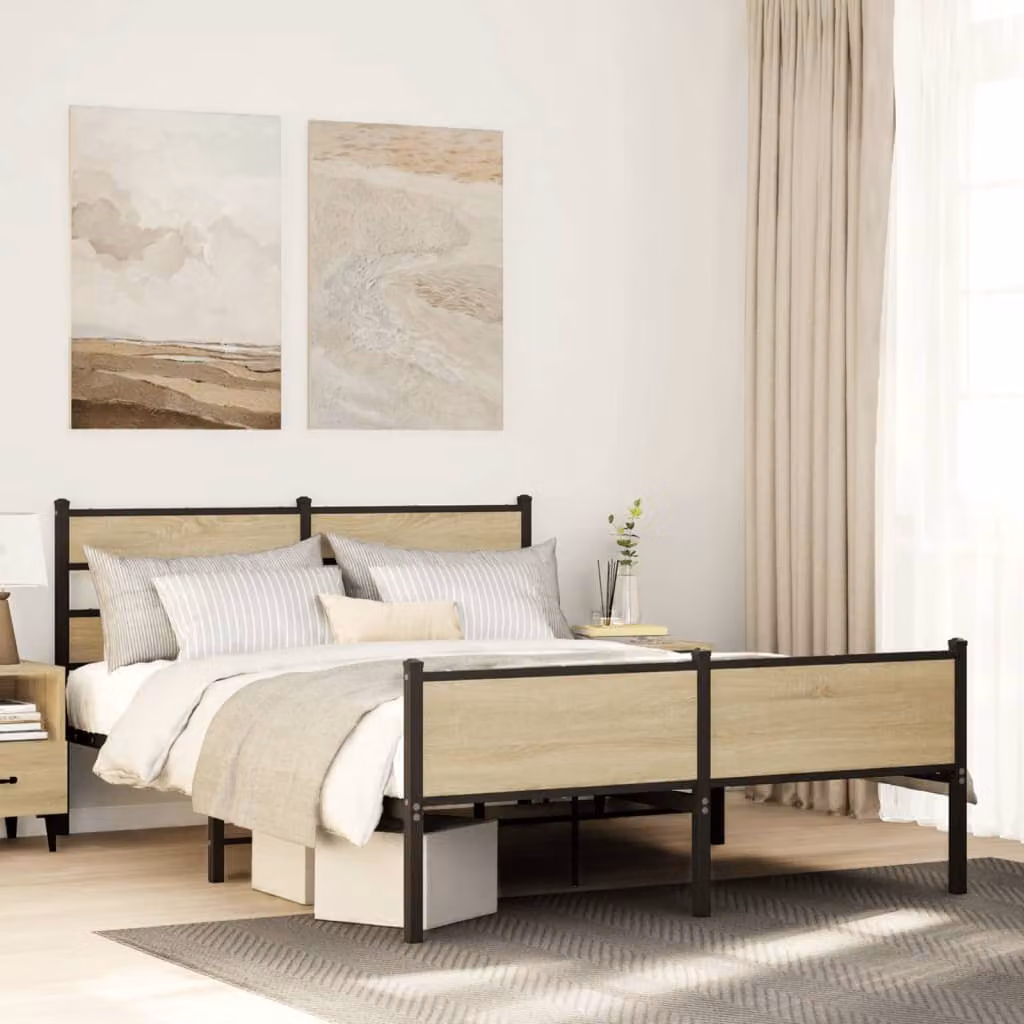 Giroletto senza materasso vidaXL in Rovere Sonoma e metallo, L/P/H: 140 x 190 x 91,5 cm