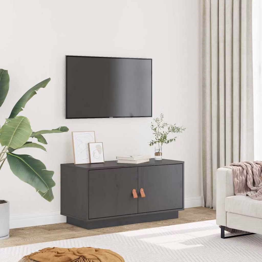 vidaXL Mobile Porta TV in Legno Massello di Pino Grigio L: 80 cm, P: 34 cm, H: 40 cm