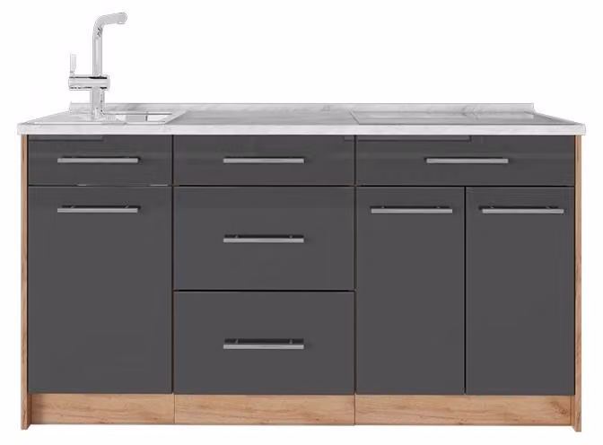 Cucine componibili piccole Vicco Fame-Line Antracite lucido 150 cm, PL Marmo, Model 65409