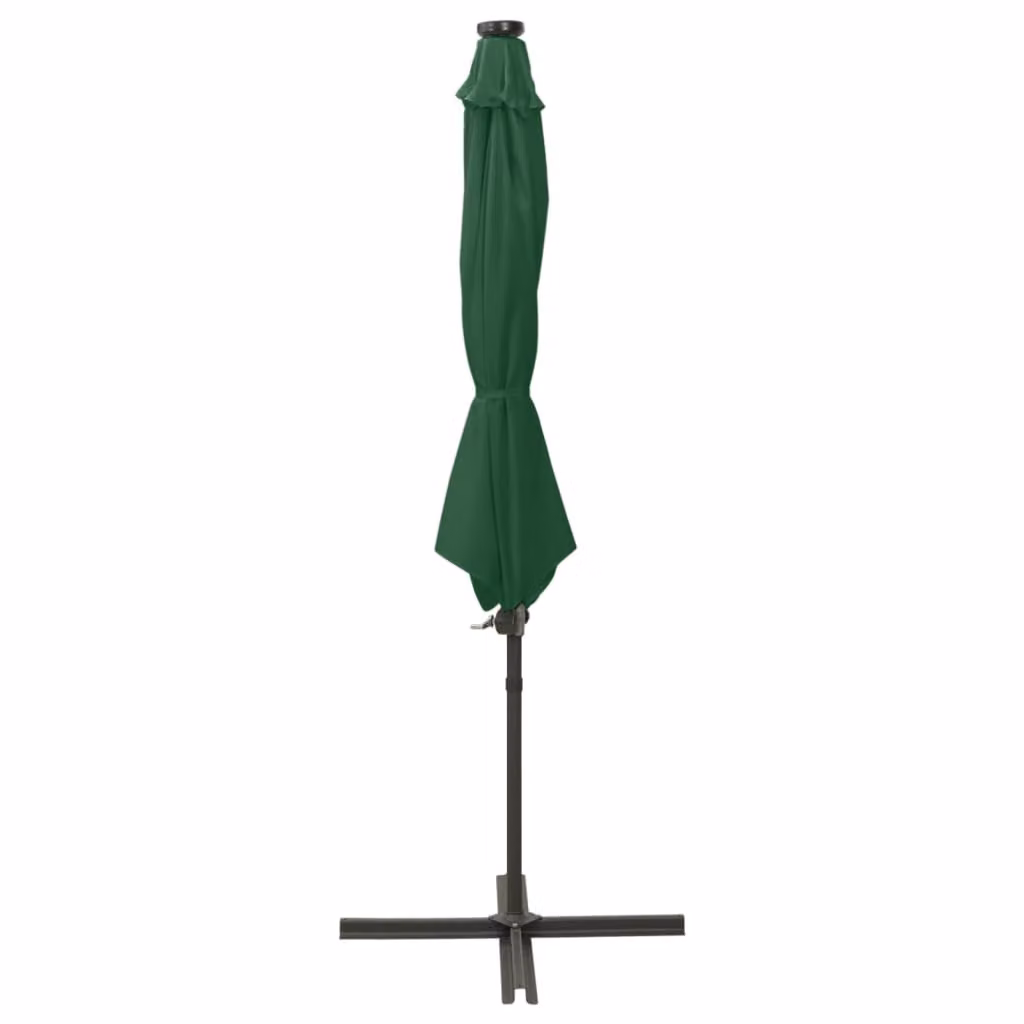 Ombrellone a Sbalzo con Palo e Luci a LED Verde 300 cm