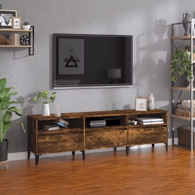 Mobile Porta TV Moderno vidaXL in Legno e Metallo, Colore Marrone, L/P/H: 150 x 30 x 44,5 cm – 1