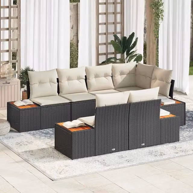 Set Divano da Giardino 7 pz Nero polyrattan 3348103