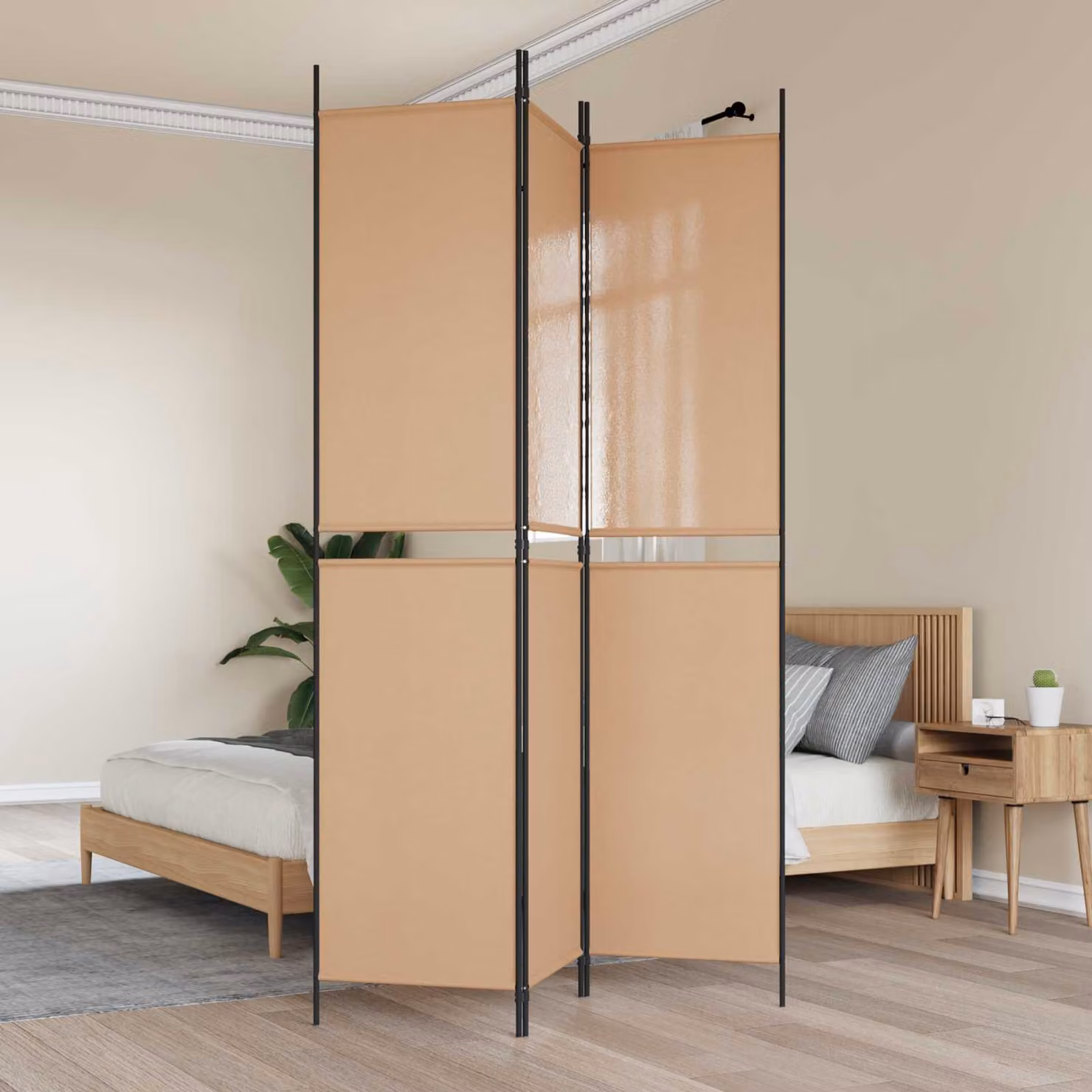 Pannello Divisorio vidaXL a 3 Pannelli Beige con Rivestimento in Tessuto L 150 cm x H 220 cm