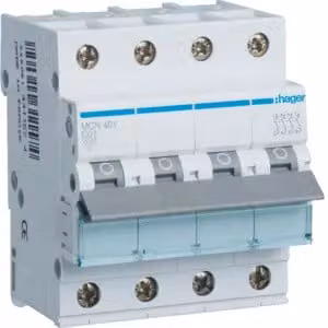 Interruttore magnetotermico a 4 poli, 6 kA, curva C, 1 A, 4 moduli
