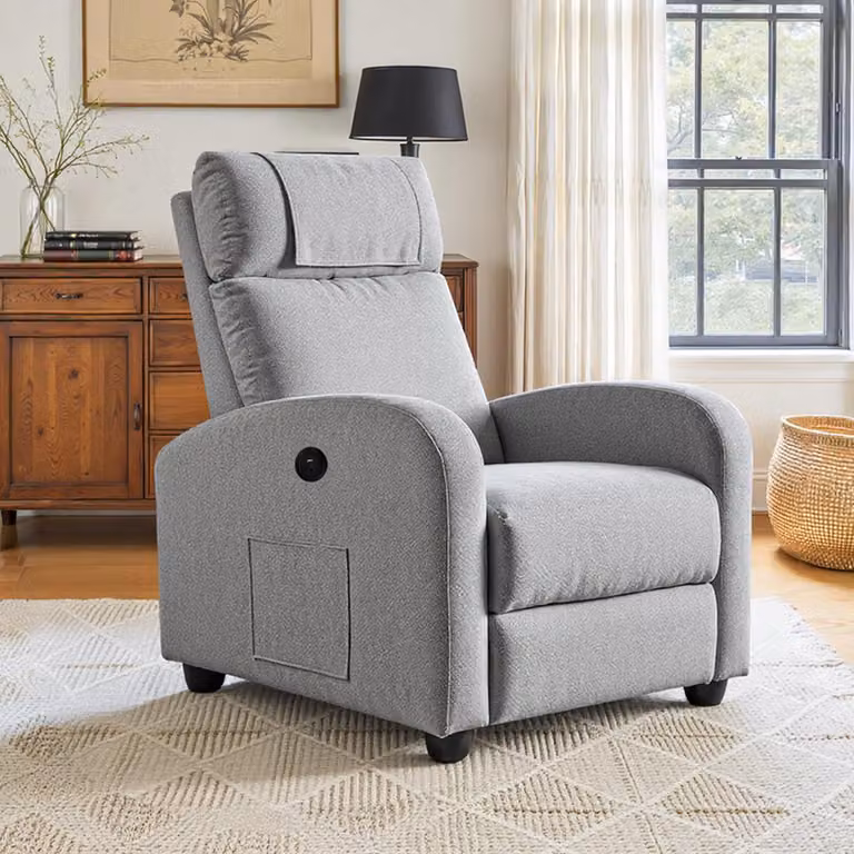 Poltrona reclinabile e poltrona TV dal design elegante, con ampio vano portaoggetti
