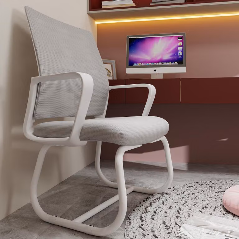 MODFU Sedia da ufficio minimalista Sedia da scrivania con schienale in tessuto a rete traspirante, sedia da computer Sedia da lavoro con struttura curva, grigio e bianco