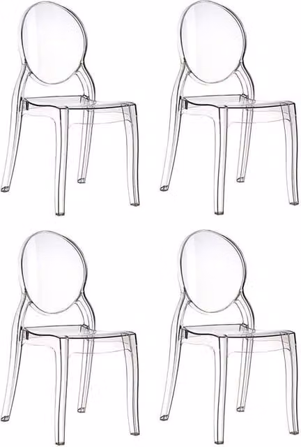Set da 4 Sedie in Policarbonato Trasparente, Sedia per Casa Cucina Ufficio Soggiorno Salone Bar Hotel, Leggera E Resistente, Sedia Impilabile, 44 x 45 x 90, Policarbonato Trasparente