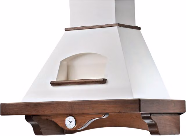 Cappa cucina rustica AIDA con cornice in legno e orologio bianca IPERBRIKO con aspirazione a parete – 1