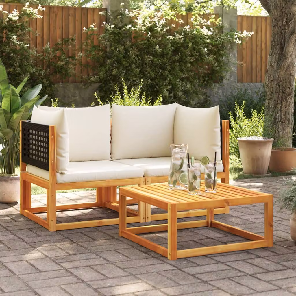 Set di 2 divani angolari vidaXL in legno di acacia e rattan con cuscini rimovibili per giardino e terrazzo – 1