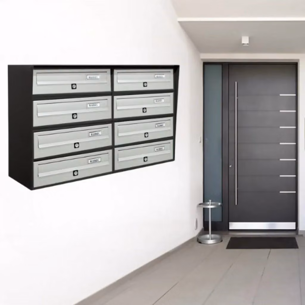 Cassette Postali Condominiali ALUBOX SLIM da 8 Posti in Alluminio Grigio con Sistema Anti Prelievo L: 50 cm, H: 77,5 cm, P: 30 cm – 2