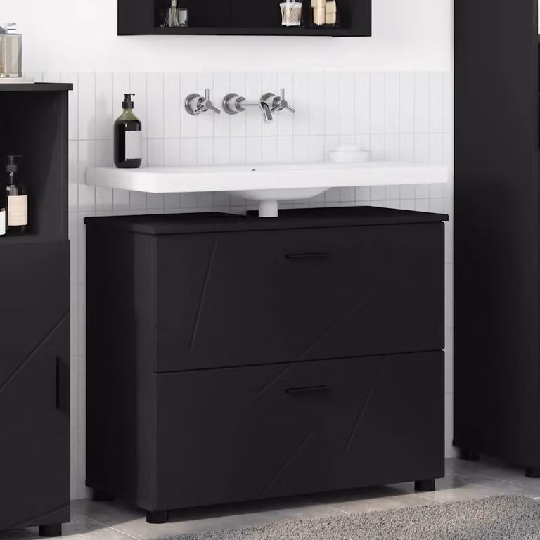 Mobile da bagno moderno vidaXL con cassetto e ante, Nero, L: 76,5 cm, P: 35 cm, H: 64 cm