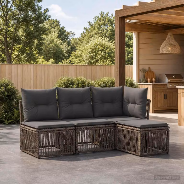Maison Exclusive - Set da giardino composto da 4 pezzi, divano in rattan sintetico, colore grigio