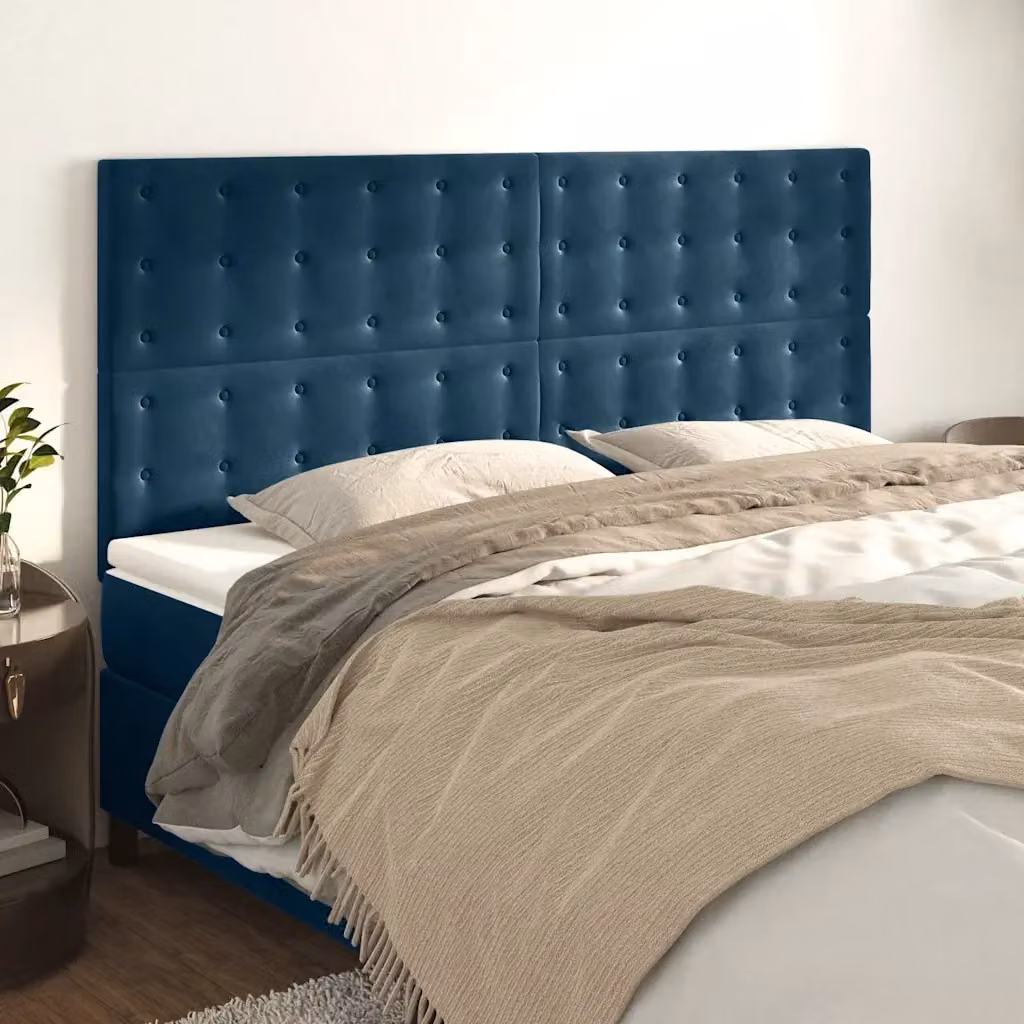 Testata per letto in velluto blu scuro con design classico L: 200 cm, P: 5 cm, H: 118-128 cm – 2