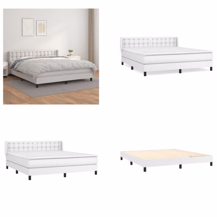vidaXL Letto a molle con materasso bianco 160x200 cm in Pelle finta - Letto a molle - Boxspringbetten - Bett - Schlafzimmermöbel