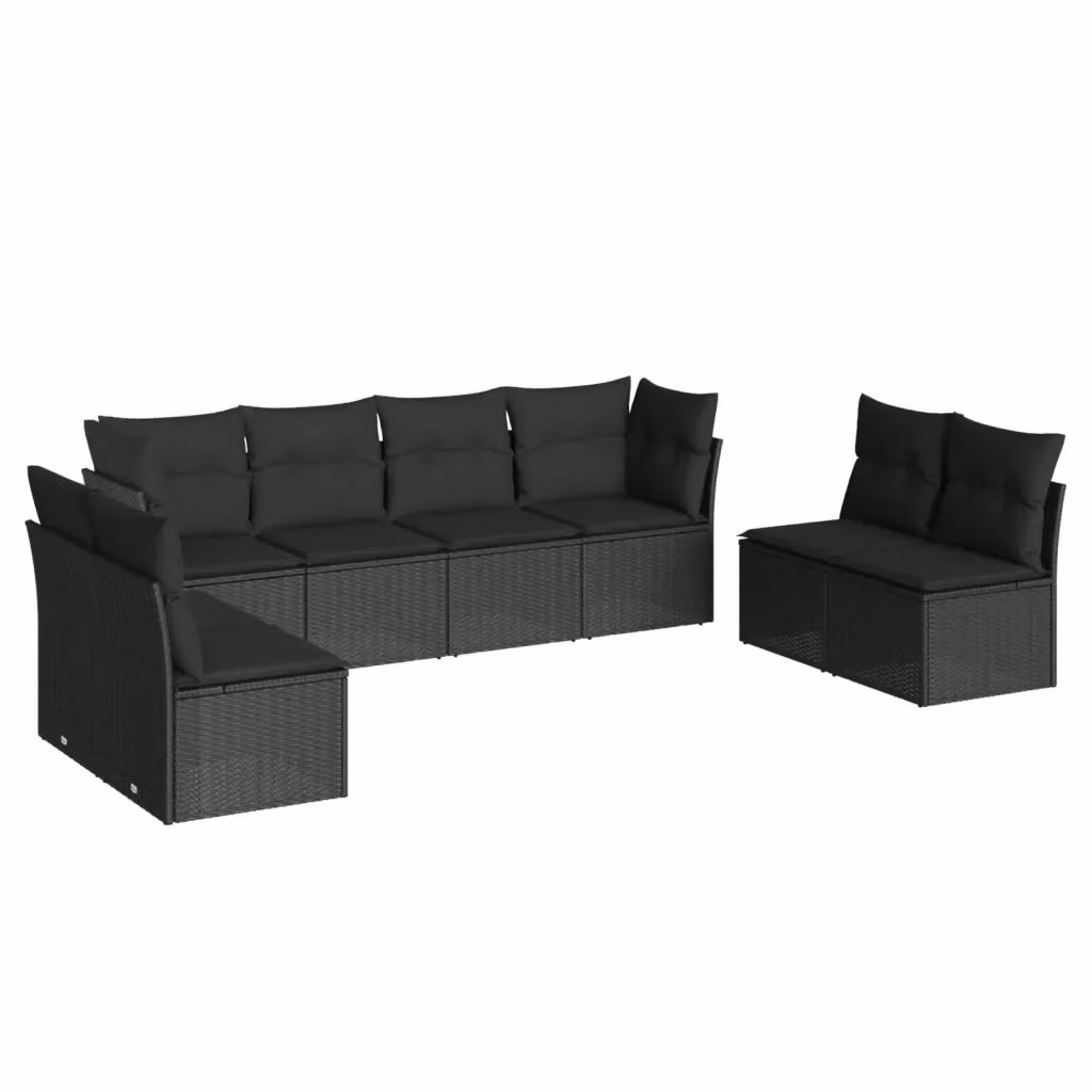 vidaXL Set Divani da Giardino a L con Cuscini 8 pz Nero in Polyrattan e Struttura in Metallo – 2