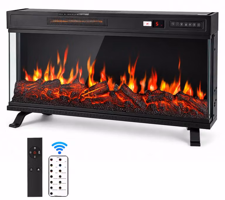 Ikodm, caminetto elettrico a 3 lati, 900/1800 W, con controllo tramite app e telecomando