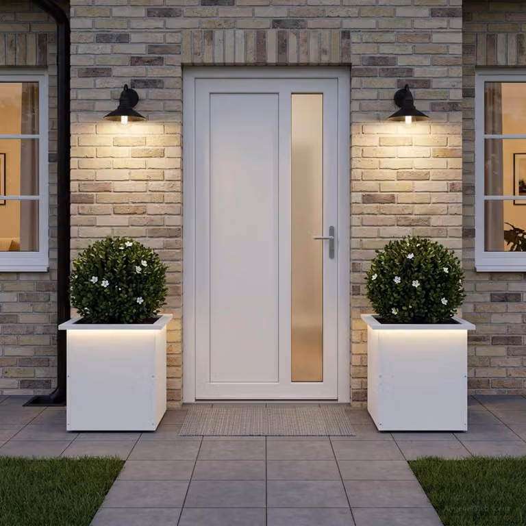 Set di 2 fioriere da giardino con LED vidaXL in acciaio, colore bianco, L/P/H: 40 x 40 x 40 cm