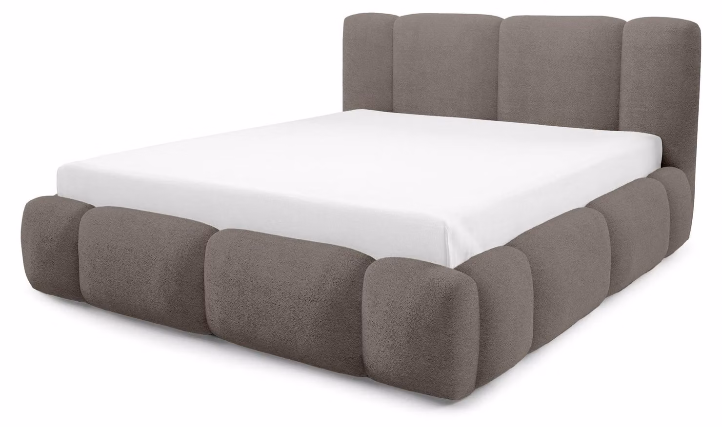 Letto imbottito con contenitore integrato, modello Neria, finitura "Eichenschatten" (effetto legno noce), dimensioni 160 x 200 cm