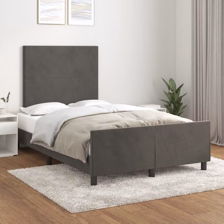 The Living Store Struttura letto con testata grigio scuro 120x200 cm in velluto