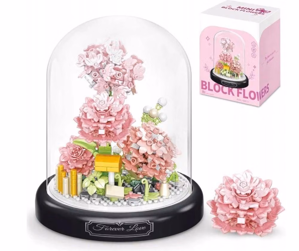 Set di costruzioni a forma di fiori: rose, garofani, elementi di fissaggio, micro-fiori.