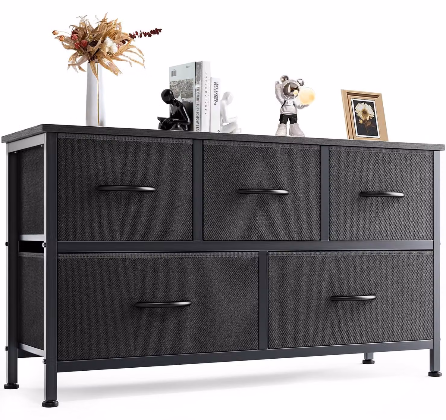 Comodino con 5 cassetti, in metallo e legno, ideale per la camera da letto
