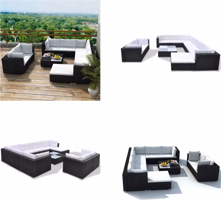 vidaXL 10 pezzi set salotto da giardino con cuscini in poly rattan nero - Set di mobili da giardino - Set di mobili da giardino - Set di mobili da giardino - Set di mobili da giardino
