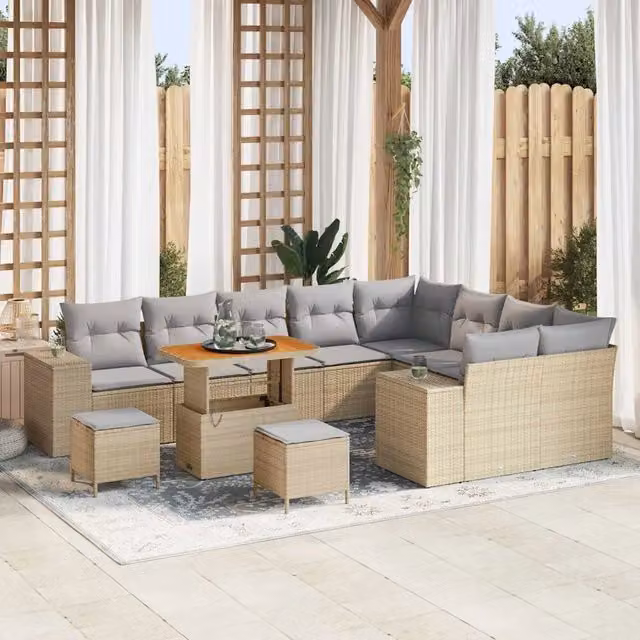 Set Divano da Giardino Moderno vidaXL con Cuscini e Tavolino, Struttura in Acciaio Verniciato a Polvere, Colore Grigio e Beige
