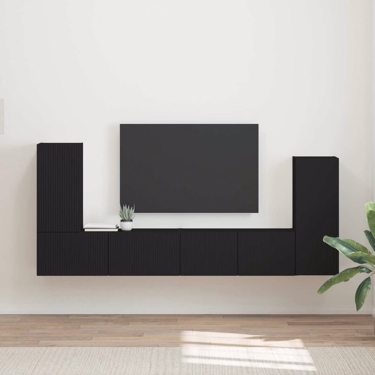 Set mobile TV moderno vidaXL in 4 pezzi, colore nero, realizzato in legno ingegnerizzato MDF