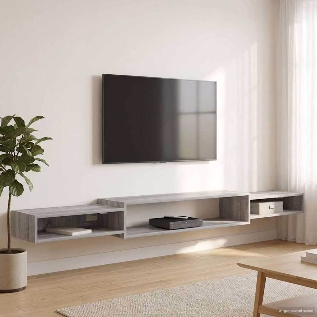 Mobile TV da parete vidaXL in stile moderno, colore grigio, L: 220 cm, P: 28 cm, H: 21 cm