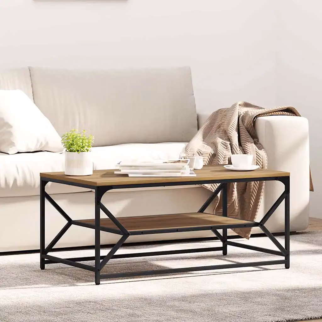 Tavolino da salotto moderno vidaXL in legno e metallo color rovere, L 90 x P 50 x H 40 cm