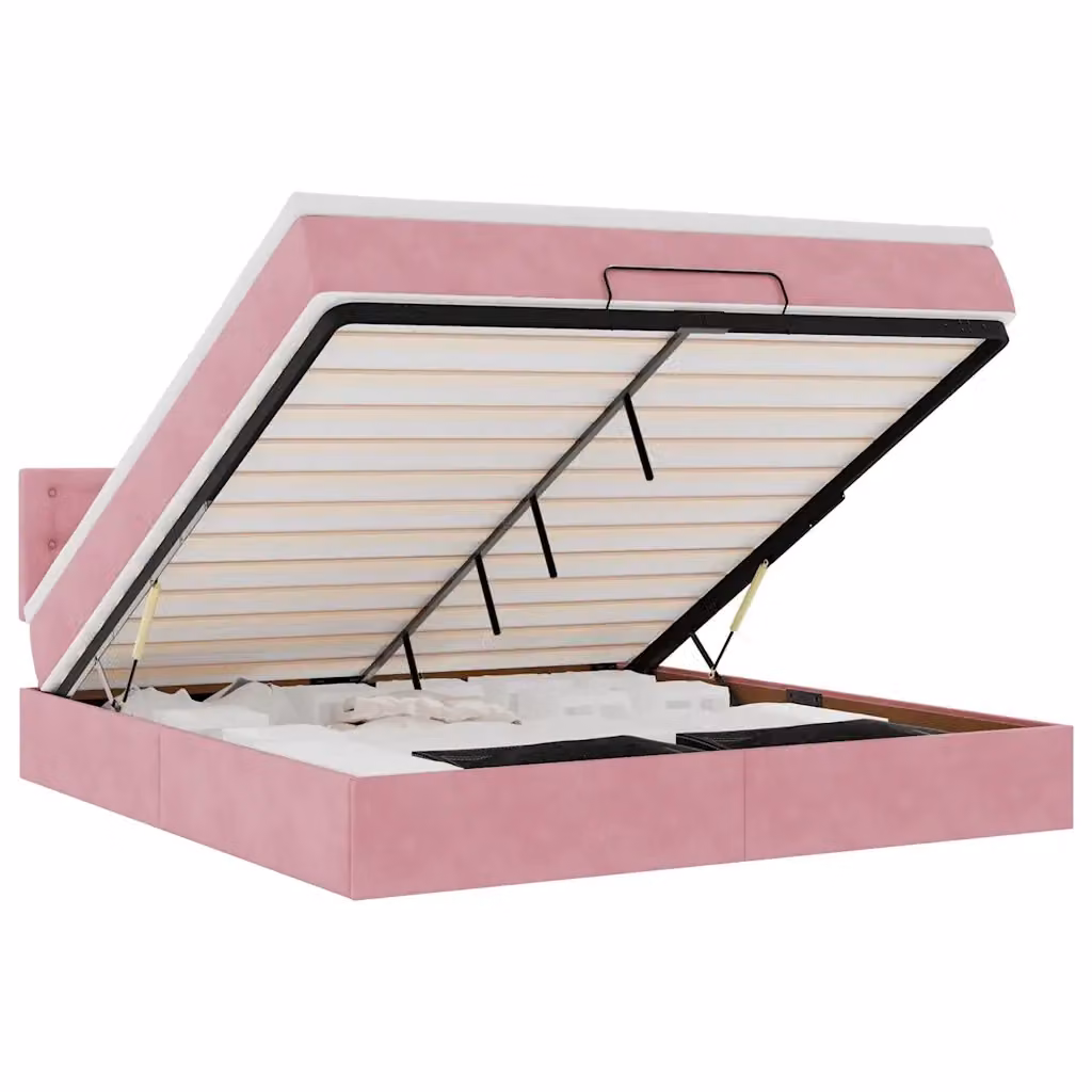 Struttura Letto con Materasso e Pouf vidaXL in Velluto Rosa e Bianco, L/P/H: 180 x 200 x 88 cm – 2