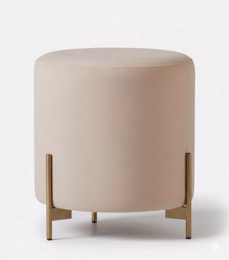Pouf in stile moderno, colore beige, imbottito, nuovo, in tessuto, per camera da letto, in legno