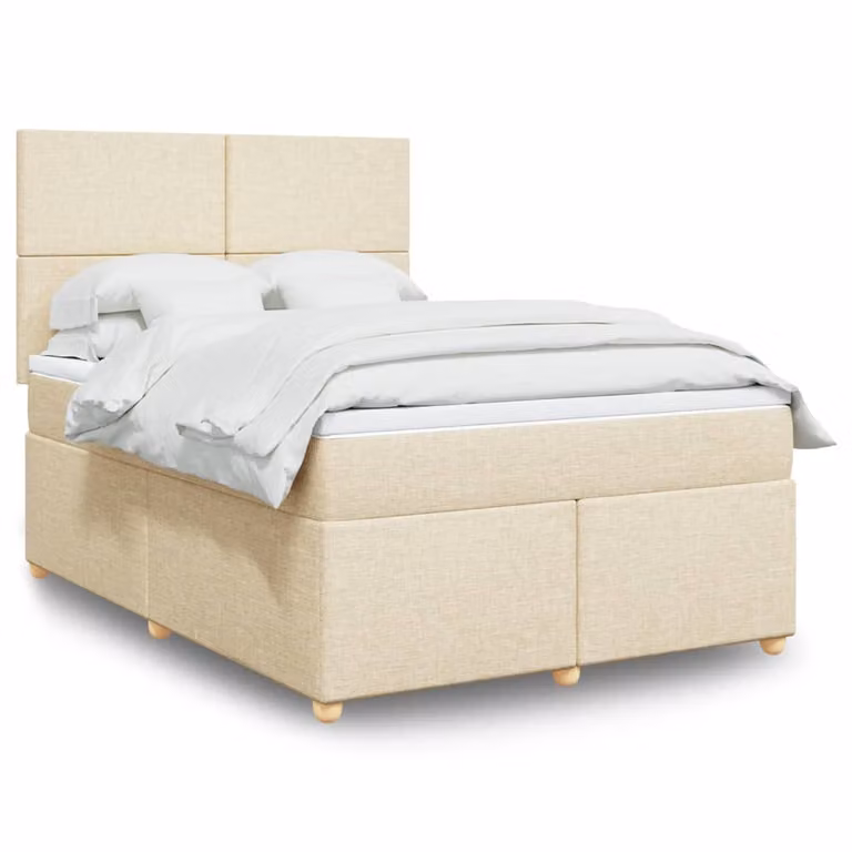 vidaXL Letto Ibrido con Materasso in Tessuto Beige e Bianco, Struttura in Legno di Pino, L/P: 160 x 200 cm