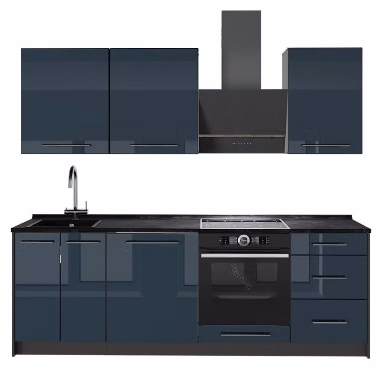 Cucina componibile Vicco Fame-Line Blu scuro lucido/Antracite 230 cm, PL Antracite, Model 63961