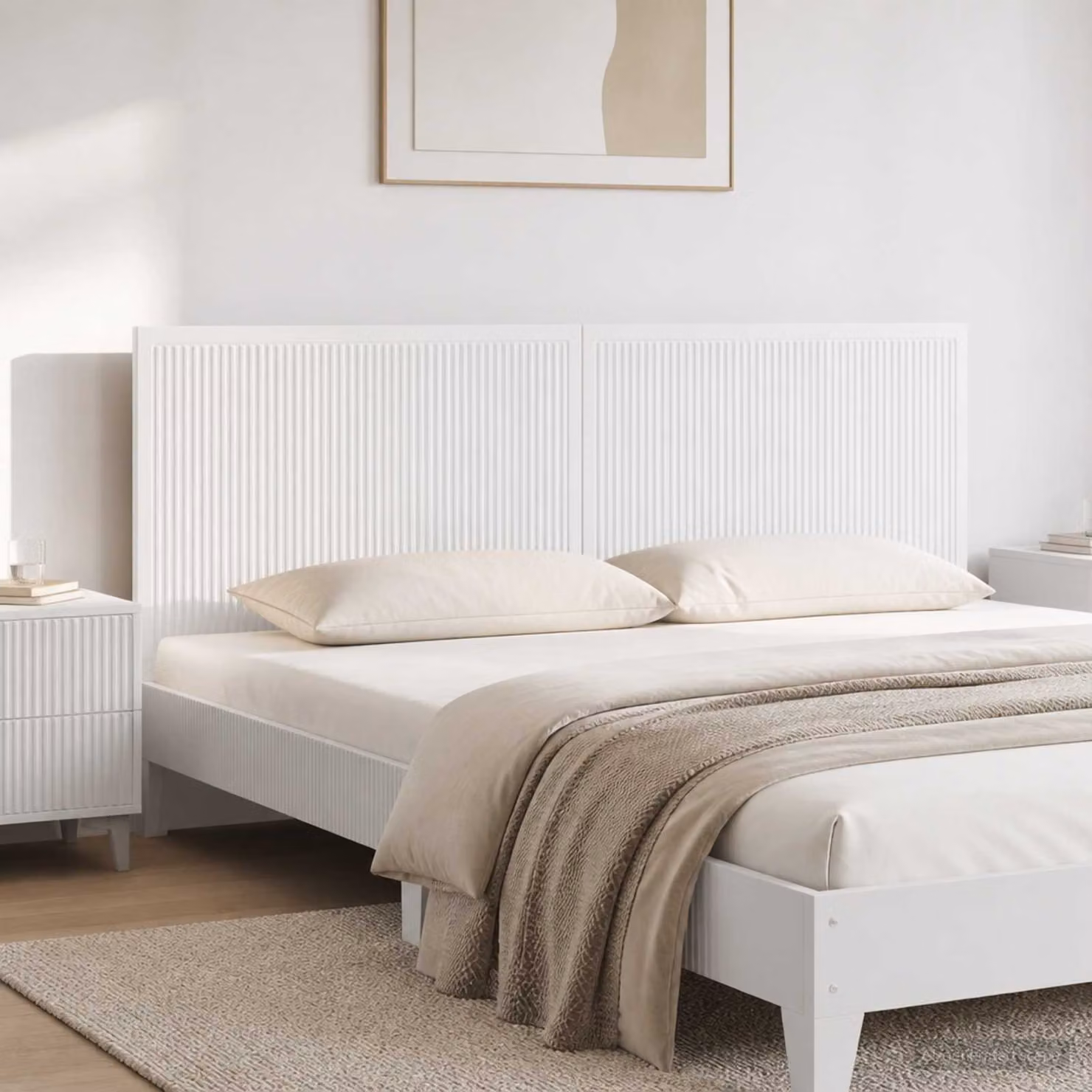 Testiera da muro vidaXL EDE bianca in legno ingegnerizzato con ripiano integrato L: 160 cm, H: 50 cm, P: 3 cm