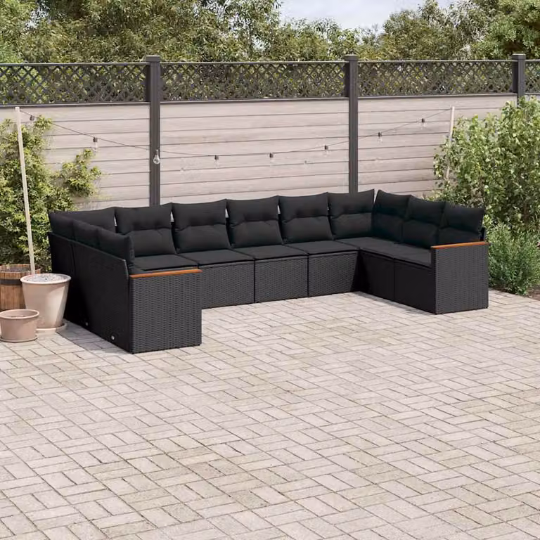 vidaXL Set di Divani da Giardino a L in Polyrattan Nero con Cuscini e Coperture Rimovibili