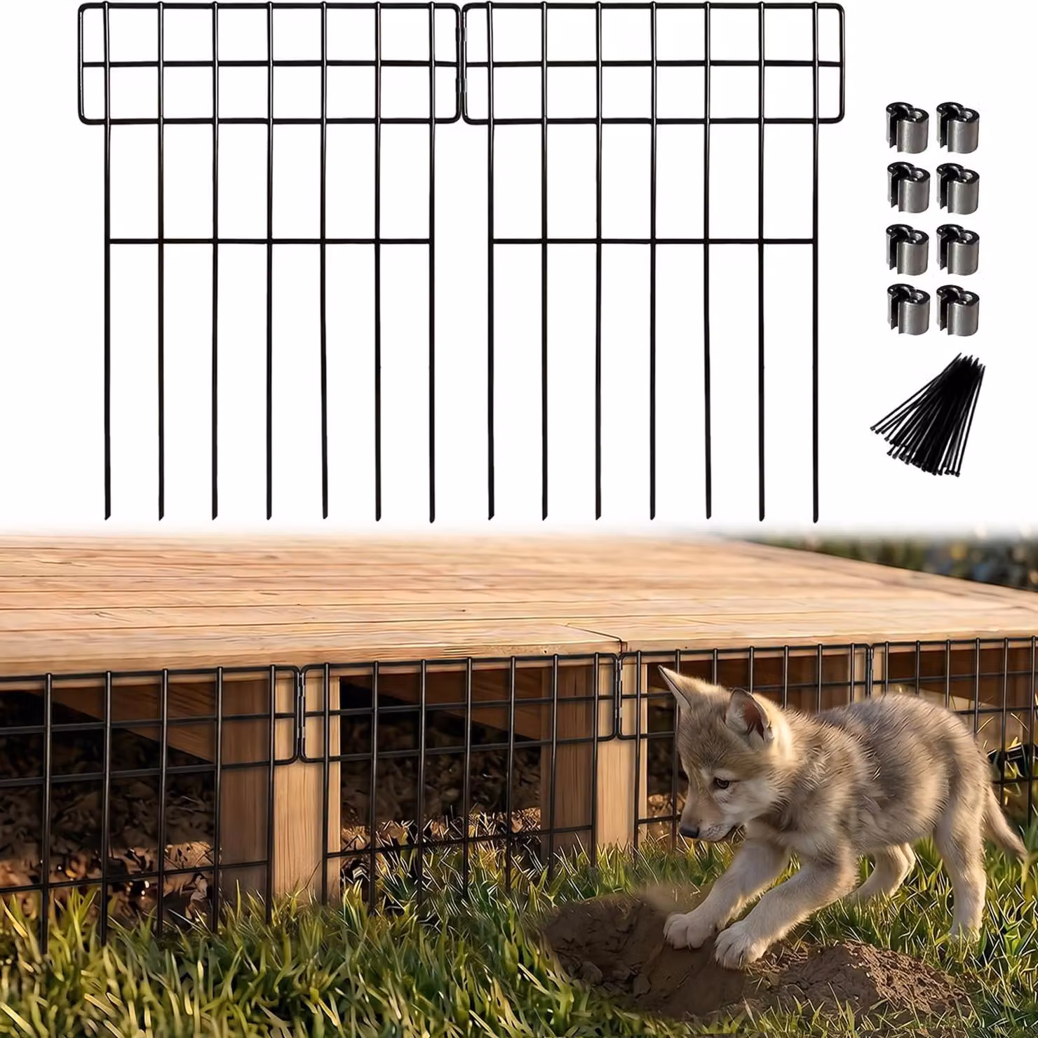 Recinzione per animali da giardino in metallo - 25 pannelli - 8,25 m - Nero - Senza scavo
