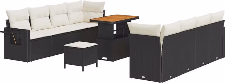 Set Divano da Giardino con cuscino 11 pcs Nero Poly Rattan