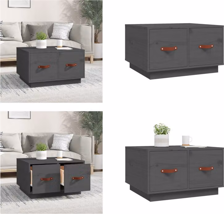 vidaXL Tavolino grigio 60x53x35 cm in legno di pino massiccio - Tavolino - Tavoli da caffè - Tavolino - Tavolino da divano