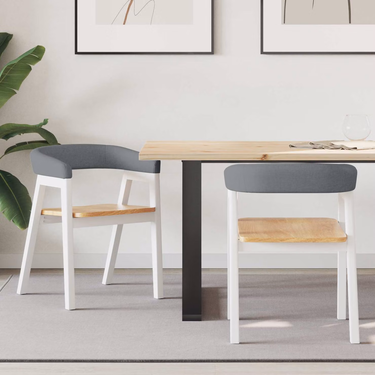 Set di 2 sedie da pranzo moderne vidaXL in legno di gomma bianco L 54 cm x P 57 cm x H 73 cm – 1