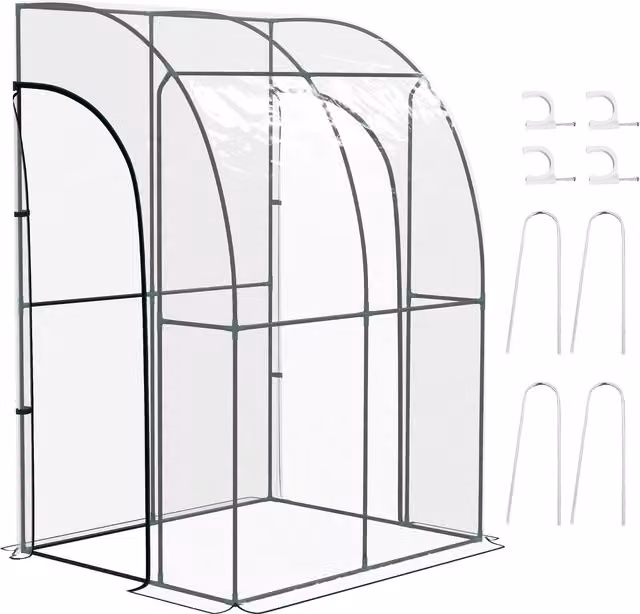 Outsunny Serra da giardino adossata con 2 porte a cerniera in acciaio e PVC trasparente L/P/H: 212 x 118 x 143 cm