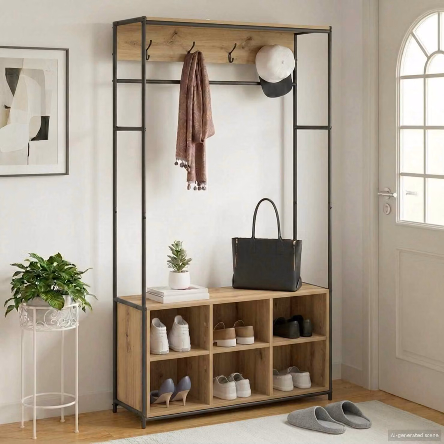 vidaXL Appendiabiti con panca per scarpe in stile industriale, colore marrone, L: 130,0 cm, P: 32,0 cm, H: 180,5 cm