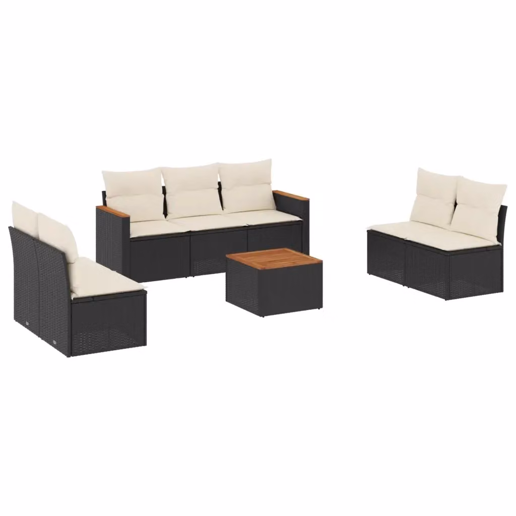 vidaXL Set Divani da Giardino a L in Polyrattan con Cuscini e Tavolino da Caffè, Nero e Bianco – 2