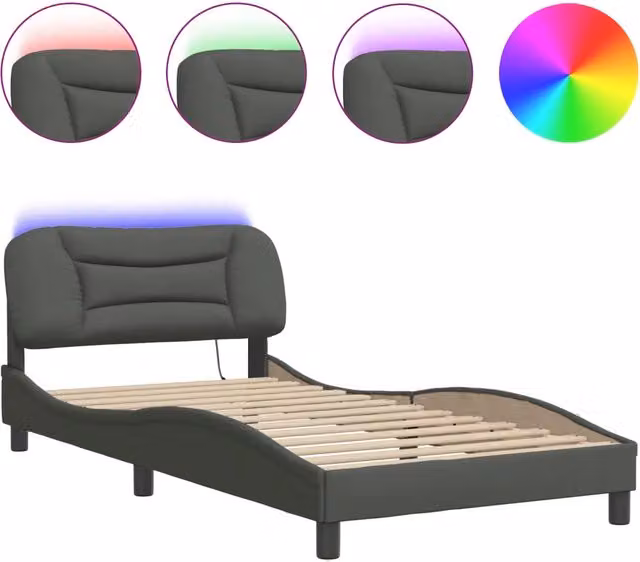 Letto singolo | Letto per adulti | Giroletto con LED senza Materasso Hvar Grigio Scuro 100x200 cm