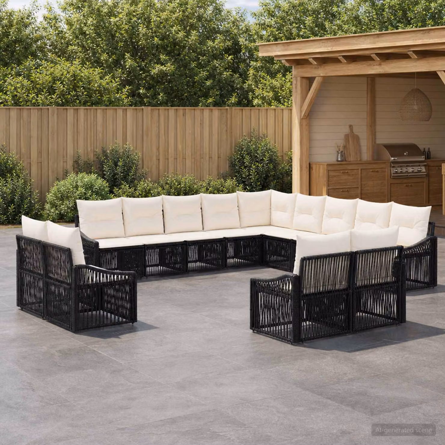 Set Divano da Giardino vidaXL 13 pz Nero in Polyrattan con Struttura in Acciaio e Cuscini Rimovibili