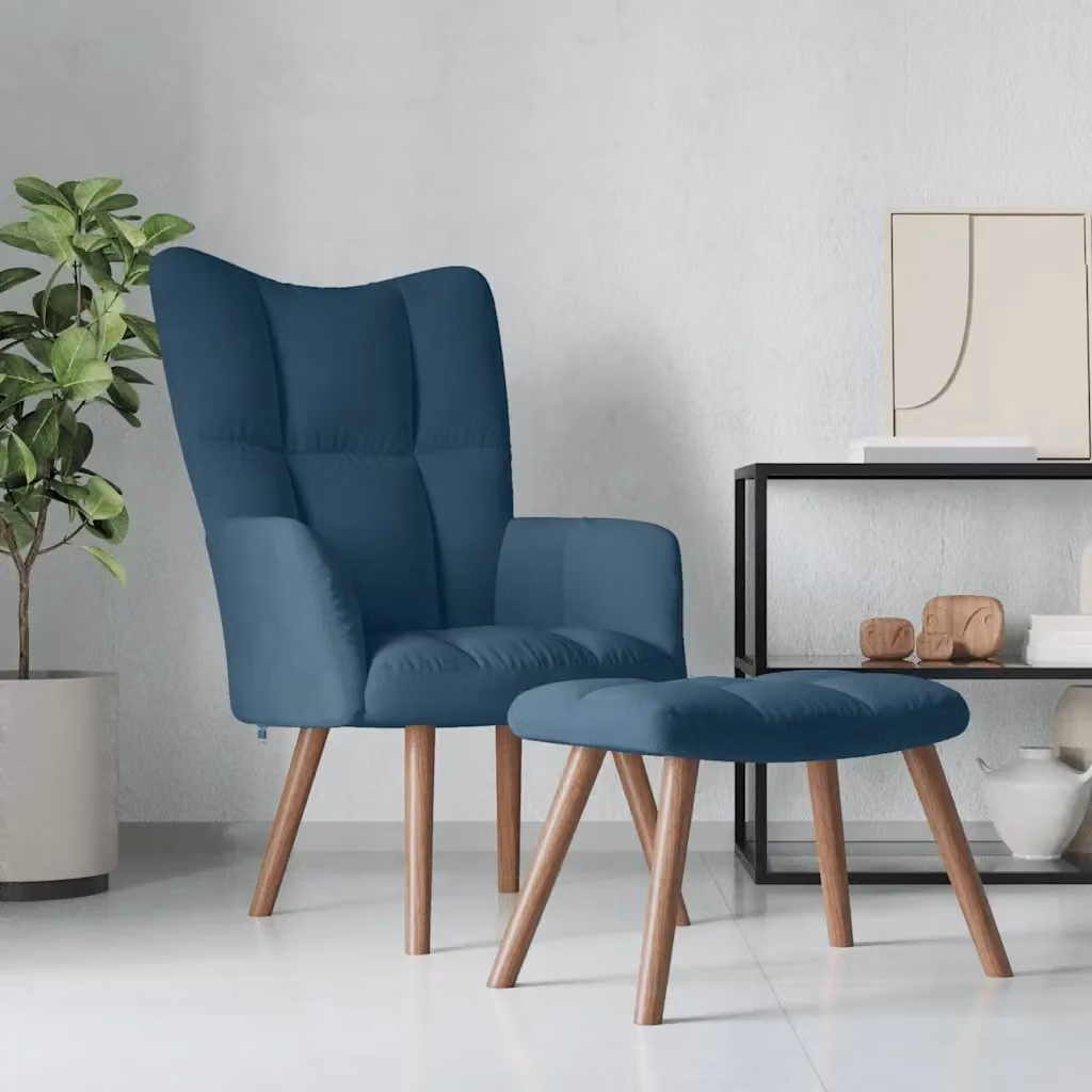 Poltrona Relax con Poggiapiedi in Velluto Blu e Struttura Moderna – 2
