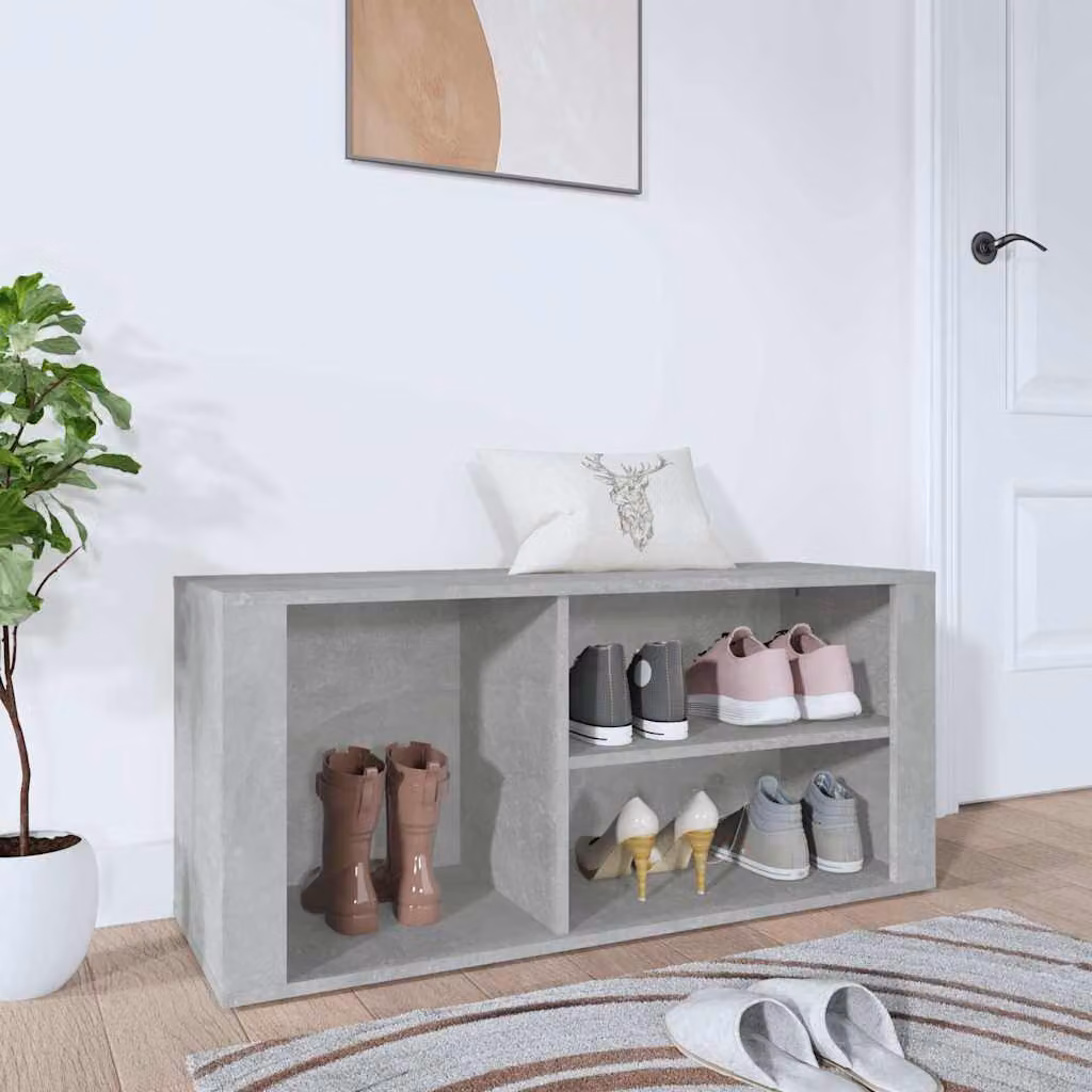 Scarpiera moderna vidaXL in legno multistrato, colore grigio cemento, L 100 cm x P 35 cm x H 45 cm