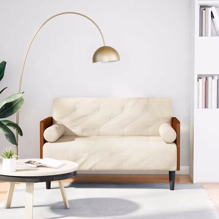 vidaXL Divanetto Moderno in Lino Beige con Cuscini Bolster, L: 110 cm