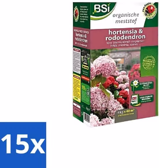 Materiale per Fiori Hortensia e Rododendro - Fertilezziere per Fitti Rigogliosi e Crescita Forte - 4 kg (40 m²) - Confezione in Massa - 15 pezzi