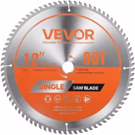 Lama Circolare VEVOR per Troncatrice da 305 mm con 80 Denti in Colore Argento per Taglio di Legno e Compensato con Albero da 25,4 mm